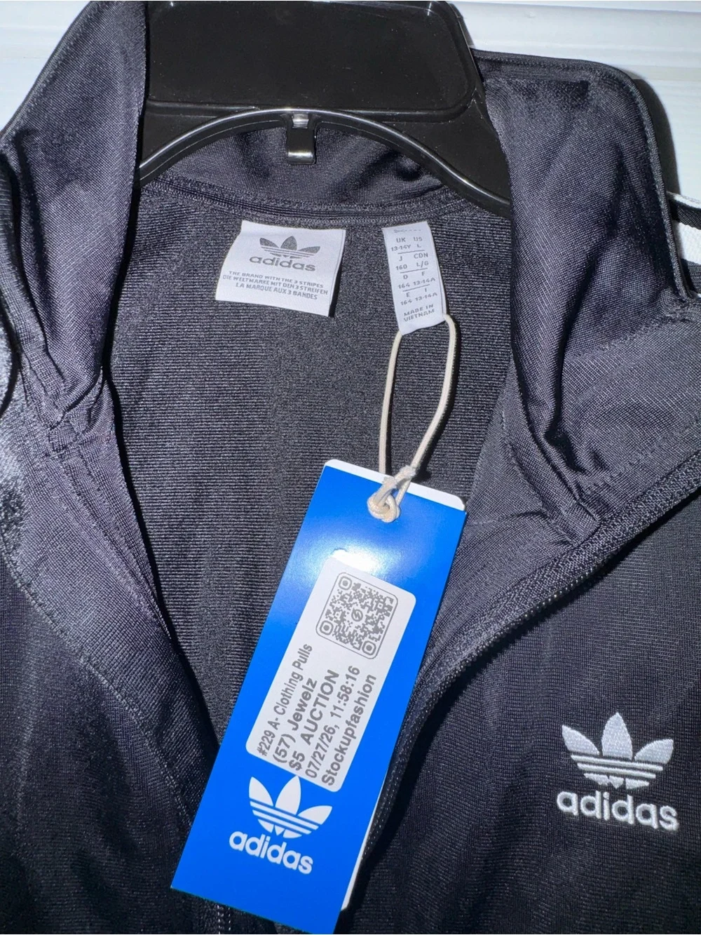 adidas Black Zip-Front Track Jacket with White Trefoil